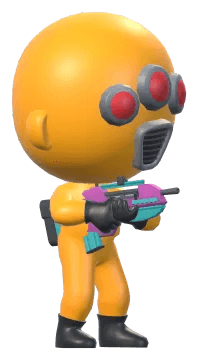 A chibi hero in the retro robot costume, firing the Thunder